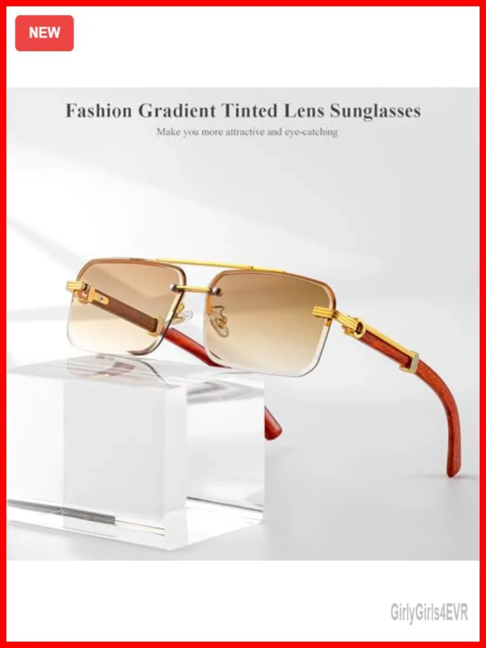 Men's Rimless Rectangle Sunglasses with UV400 Protection